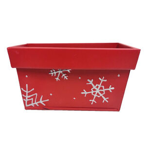 Vintage Red Holiday Snowflake Metal Gift Basket Storage Planter Christmas Decor